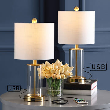 Abner 21" Glass Modern Contemporary USB Charging LED Table Lamp - JONATHAN Y